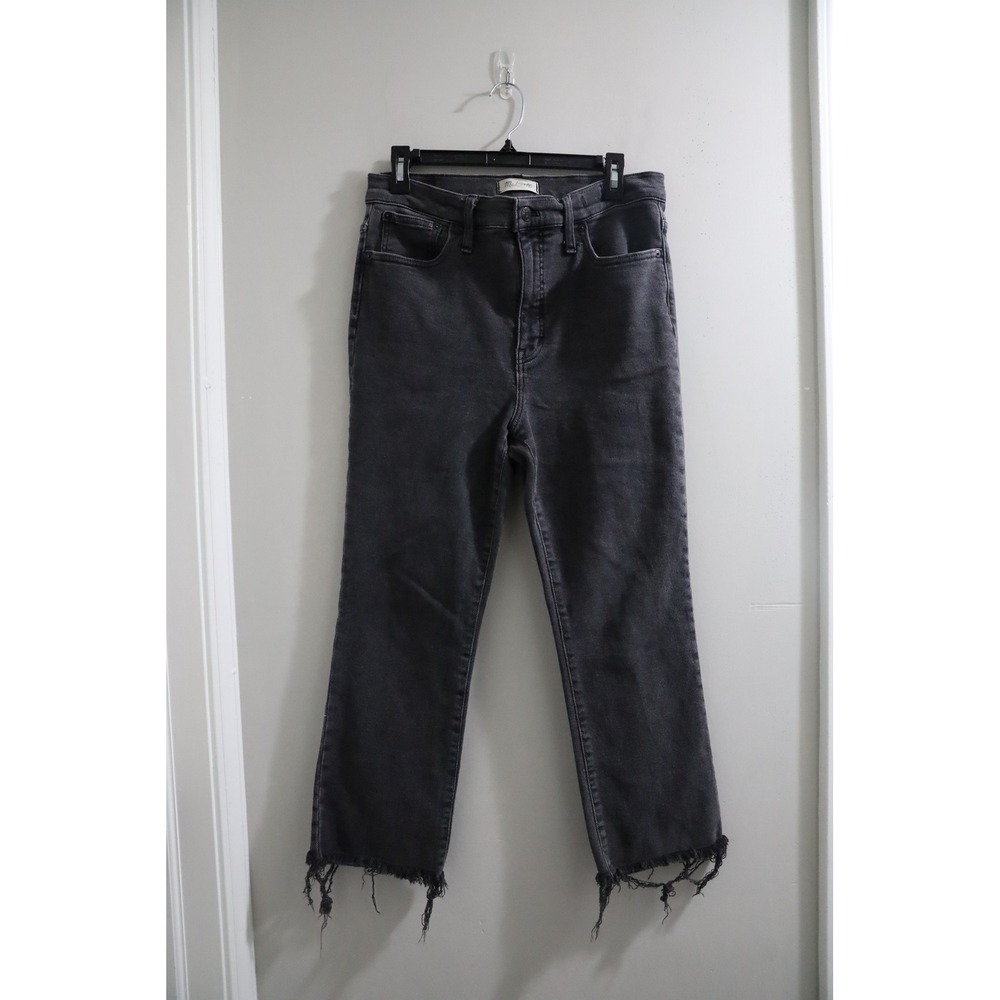 Madewell Cali Demi-Boot Jeans Faded Black Raw Hem High Rise Size 31 Slim Flare - Picture 1 of 5